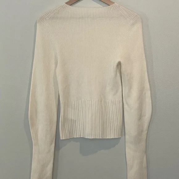 Low Classic Women's Cream Crew Neck Sweater, Ribbed, 100% Fine Merino Wool, S